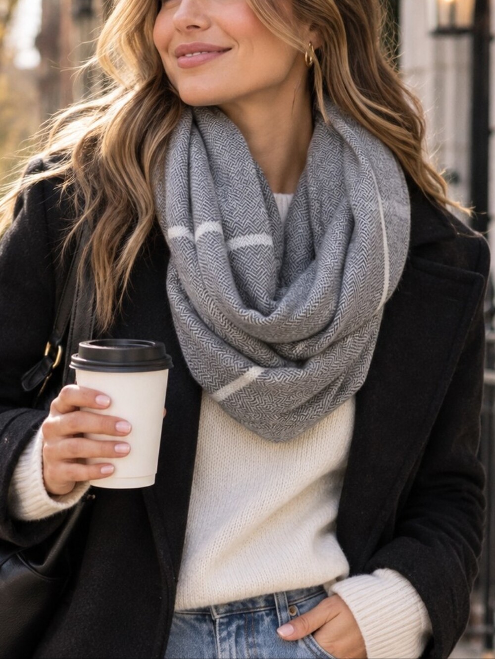 Lululemon Gray Herringbone Infinity Scarf Cozy Knit Athleisure Winter Wrap